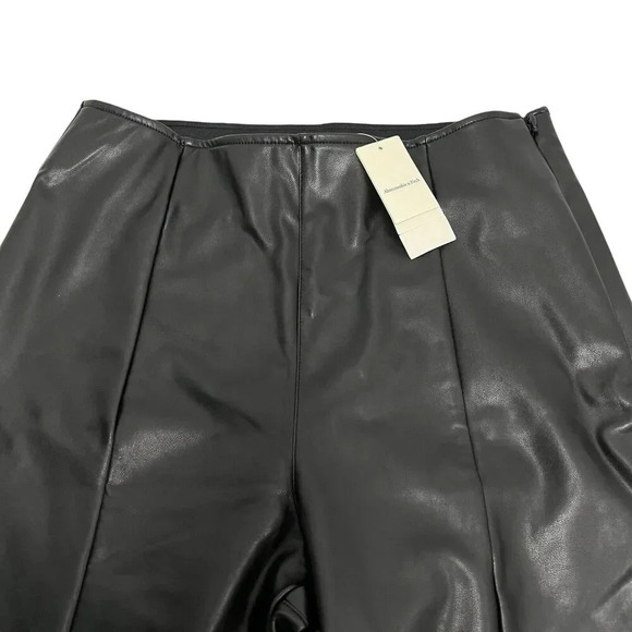 Abercrombie & Fitch Vegan Leather High Waisted Flared Split Hem Pants Black M - Picture 5 of 11